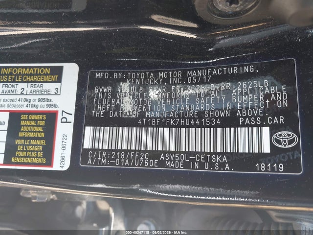 Aukcja sprzedaży 2017 Toyota Camry Se, vin: 4T1BF1FK7HU441534, numer aukcji: 45247119