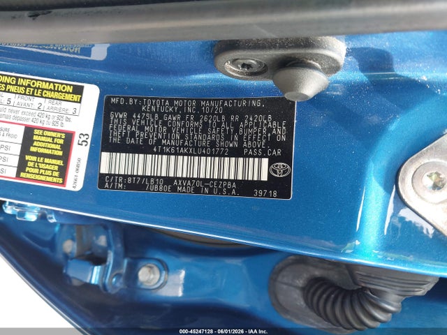 45247128 :رقم المزاد ، 4T1K61AKXLU401772 vin ، 2020 Toyota Camry Xse مزاد بيع