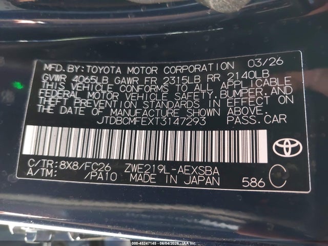 JTDBCMFEXT3147293 Toyota Corolla Hybrid Hybrid Se