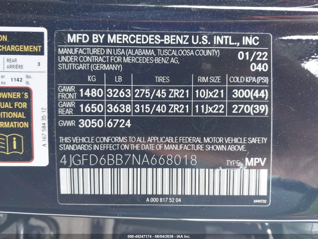 45247174 :رقم المزاد ، 4JGFD6BB7NA668018 vin ، 2022 Mercedes-benz Amg Gle 53 Coupe 4matic مزاد بيع