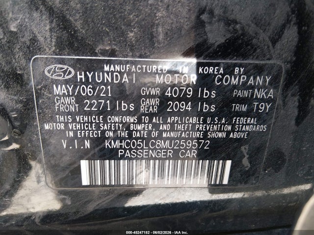 2021 Hyundai Ioniq Hybrid Limited მანქანა იყიდება აუქციონზე, vin: KMHC05LC8MU259572, აუქციონის ნომერი: 45247182