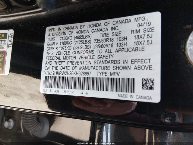 2HKRW2H98KH628897 Honda Cr-v Touring
