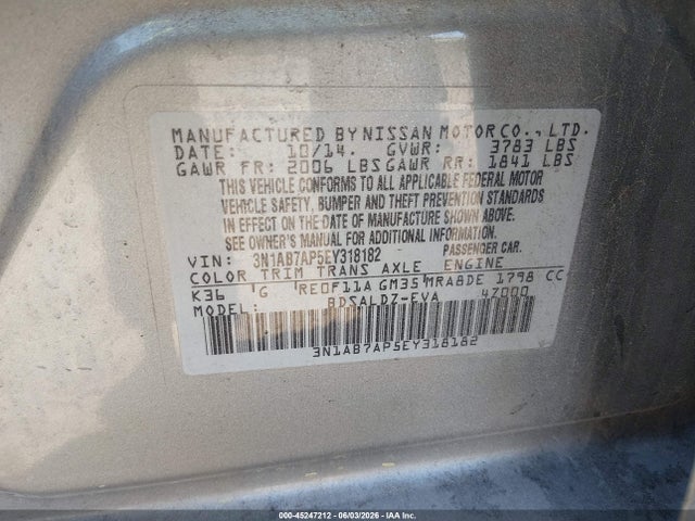 Aukcja sprzedaży 2014 Nissan Sentra Sv, vin: 3N1AB7AP5EY318182, numer aukcji: 45247212