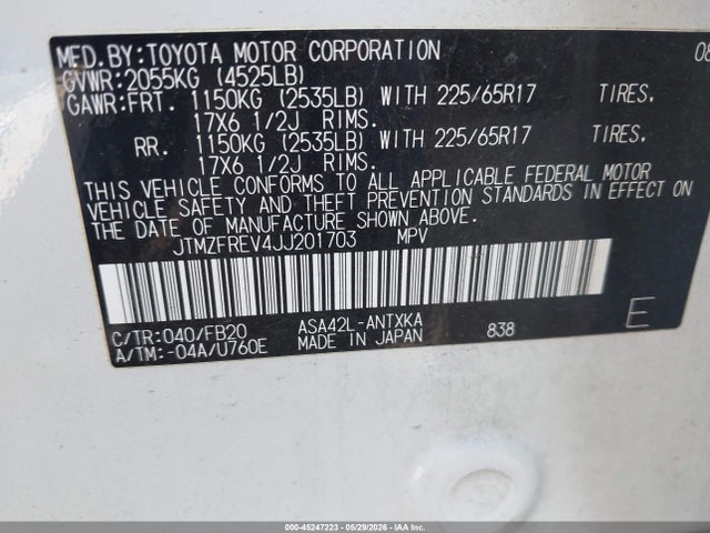 Продаж на аукціоні авто 2018 Toyota Rav4 Le, vin: JTMZFREV4JJ201703, номер лоту: 45247223