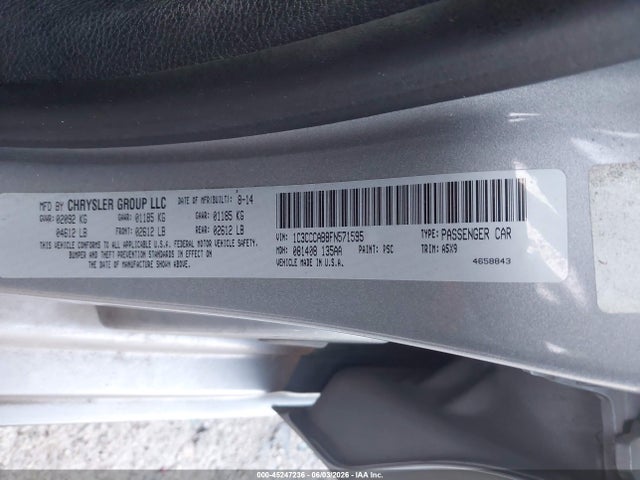 Auction sale of the 2015 Chrysler 200 Limited, vin: 1C3CCCAB8FN571595, lot number: 45247236
