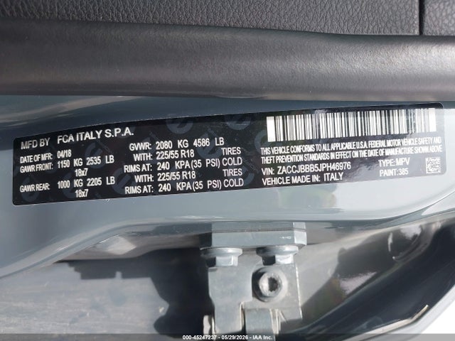 Продажа на аукционе авто 2018 Jeep Renegade Altitude 4x4, vin: ZACCJBBB5JPH46976, номер лота: 45247237