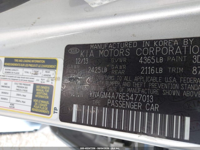 KIA Optima Lx 2014 KNAGM4A76E5477013 Image 9