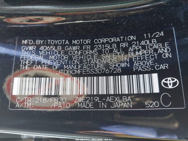 JTDBCMFE5S3076728 Toyota Corolla Hybrid Le