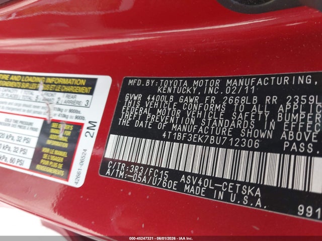 Aukcja sprzedaży 2011 Toyota Camry Se, vin: 4T1BF3EK7BU712306, numer aukcji: 45247321
