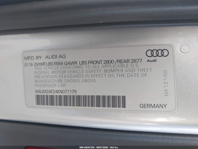 Aukcja sprzedaży 2019 Audi A6 55 Premium, vin: WAUM2AF24KN071179, numer aukcji: 45247339