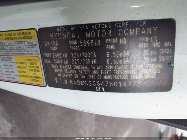 Продаж на аукціоні авто 2007 Hyundai Entourage Gls/limited/se, vin: KNDMC233476014775, номер лоту: 45247341