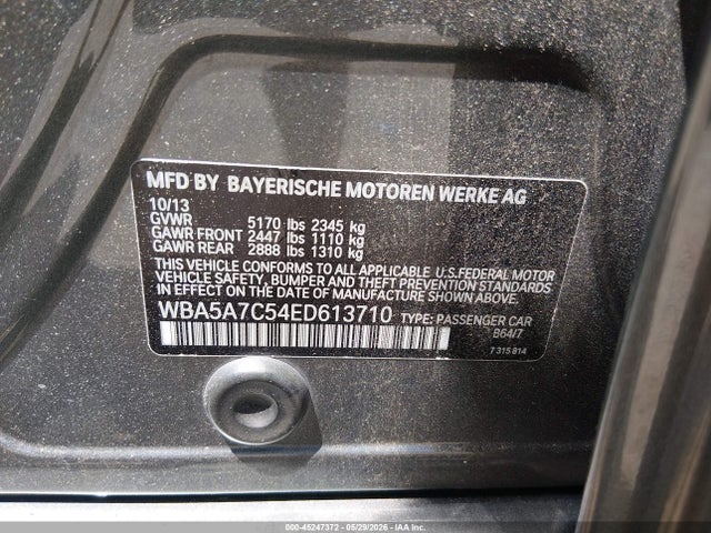 45247372 :رقم المزاد ، WBA5A7C54ED613710 vin ، 2014 Bmw 528i Xdrive مزاد بيع