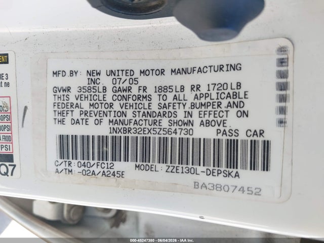 Продаж на аукціоні авто 2005 Toyota Corolla S, vin: 1NXBR32EX5Z564730, номер лоту: 45247380