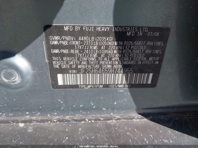 2009 Subaru Forester 2.5x Limited მანქანა იყიდება აუქციონზე, vin: JF2SH64659H744955, აუქციონის ნომერი: 45247382