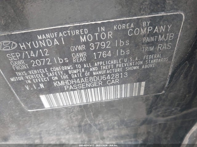 Aukcja sprzedaży 2013 Hyundai Elantra Gls, vin: KMHDH4AE8DU642813, numer aukcji: 45247412