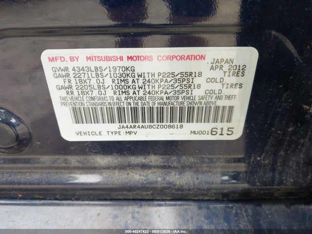 Продажа на аукционе авто 2012 Mitsubishi Outlander Sport Se, vin: JA4AR4AU8CZ008618, номер лота: 45247422