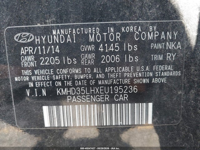 45247427 :رقم المزاد ، KMHD35LHXEU195236 vin ، 2014 Hyundai Elantra Gt Base W/blue مزاد بيع