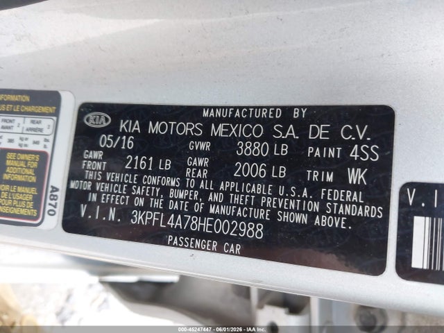 Продажа на аукционе авто 2017 Kia Forte Lx, vin: 3KPFL4A78HE002988, номер лота: 45247447