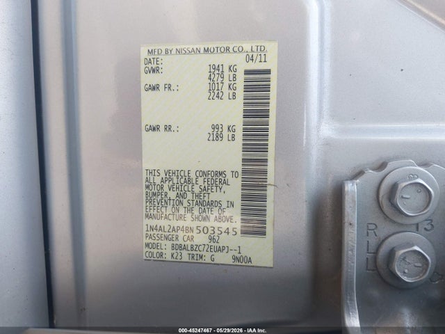 45247467 :رقم المزاد ، 1N4AL2AP4BN503545 vin ، 2011 Nissan Altima 2.5 S مزاد بيع