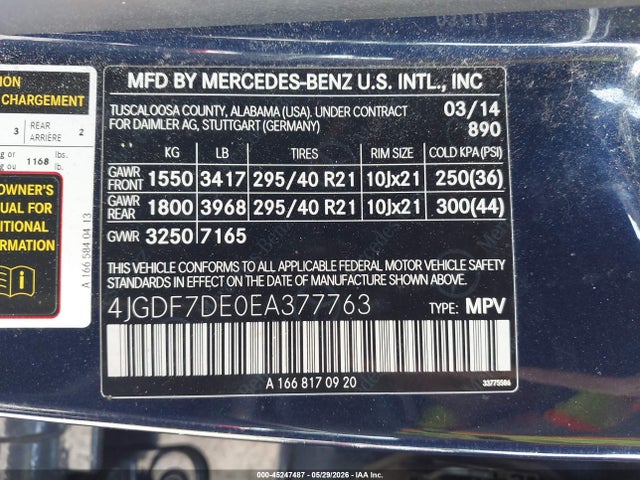 4JGDF7DE0EA377763 Mercedes-Benz Gl 550 4matic