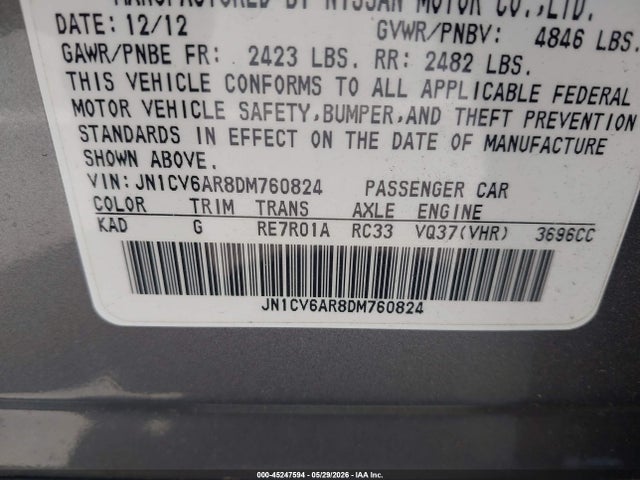 Продажа на аукционе авто 2013 Infiniti G37x, vin: JN1CV6AR8DM760824, номер лота: 45247594