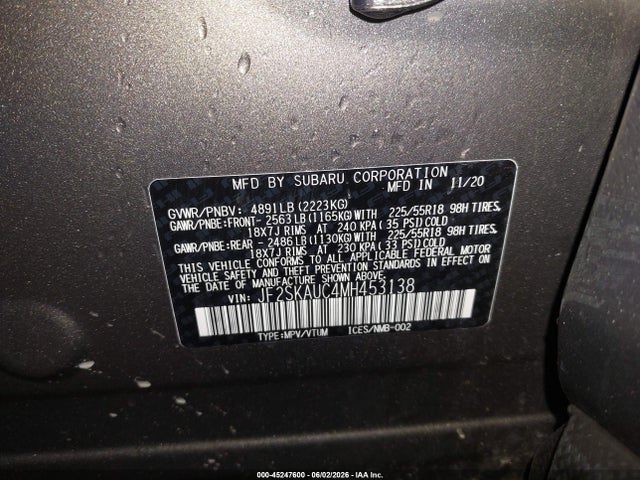 Aukcja sprzedaży 2021 Subaru Forester Limited, vin: JF2SKAUC4MH453138, numer aukcji: 45247600