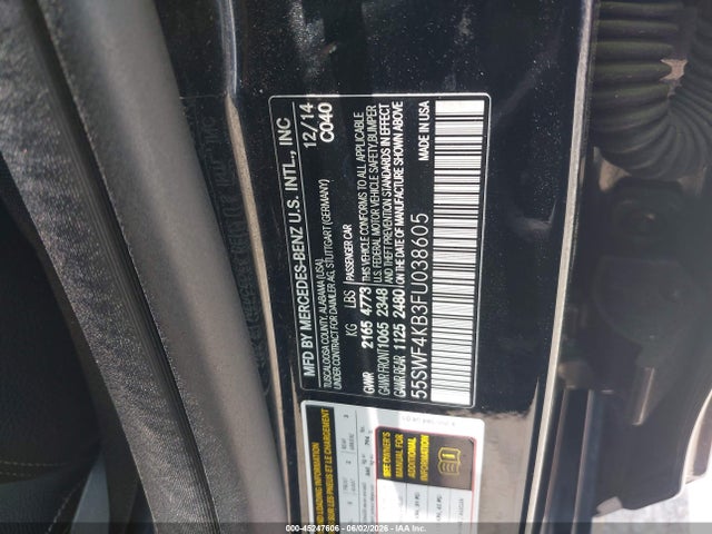 Aukcja sprzedaży 2015 Mercedes-benz C 300 Sport 4matic, vin: 55SWF4KB3FU038605, numer aukcji: 45247606
