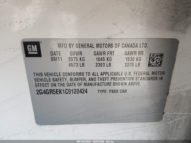 Продаж на аукціоні авто 2012 Buick Regal, vin: 2G4GR5EK1C9120424, номер лоту: 45247627