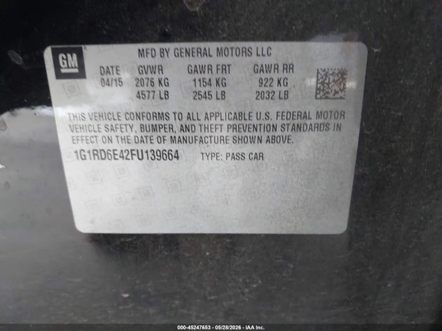 Aukcja sprzedaży 2015 Chevrolet Volt, vin: 1G1RD6E42FU139664, numer aukcji: 45247653