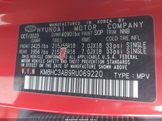 Aukcja sprzedaży 2024 Hyundai Kona Sel, vin: KM8HC3AB9RU069220, numer aukcji: 45247689