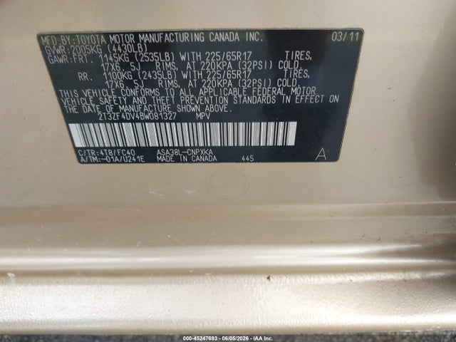 Aukcja sprzedaży 2011 Toyota Rav4, vin: 2T3ZF4DV4BW081327, numer aukcji: 45247693