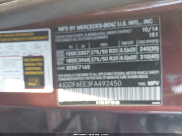 Продаж на аукціоні авто 2015 Mercedes-benz Gl 450 4matic, vin: 4JGDF6EE3FA492450, номер лоту: 45247696