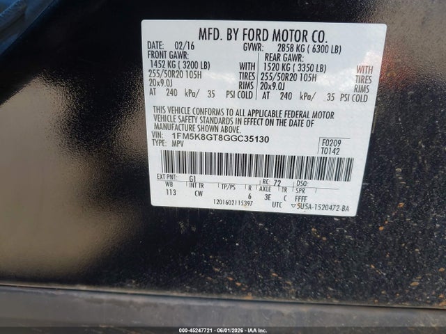 1FM5K8GT8GGC35130 Ford EXPLORER SPORT