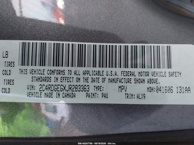 Dodge Grand Caravan Gt 2018 2C4RDGEGXJR283363 Image 9