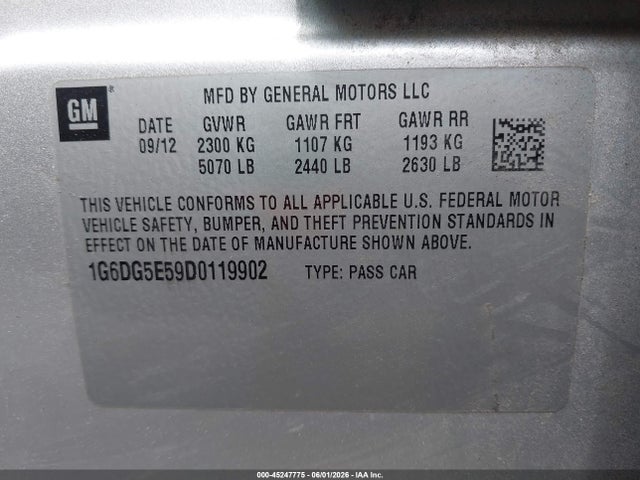 2013 Cadillac Cts Luxury მანქანა იყიდება აუქციონზე, vin: 1G6DG5E59D0119902, აუქციონის ნომერი: 45247775