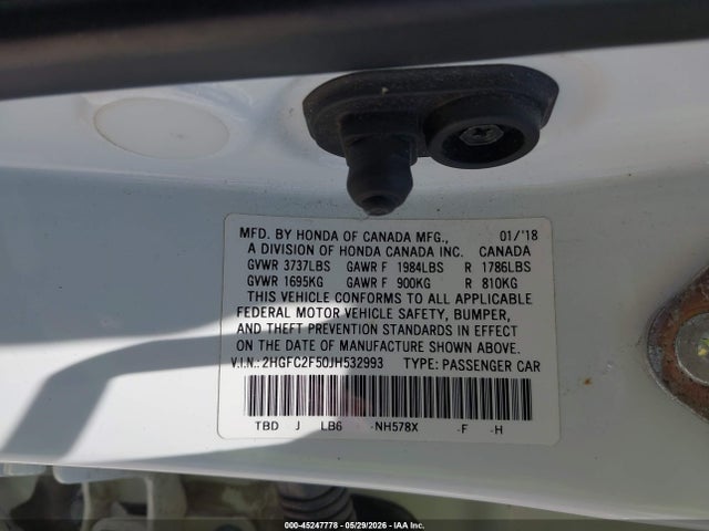Honda Civic Lx 2018 2HGFC2F50JH532993 Image 9