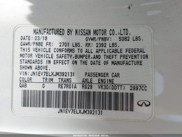 Aukcja sprzedaży 2018 Infiniti Q60 3.0t Luxe, vin: JN1EV7ELXJM392131, numer aukcji: 45247780