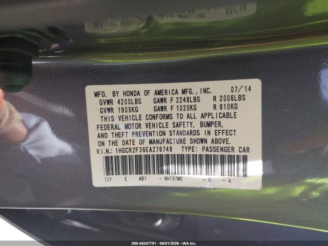 Honda ACCORD LX 2014 1HGCR2F36EA276749 Image 9