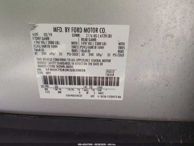 Ford EXPLORER XLT 2019 1FM5K7D83KGB39859 Image 9