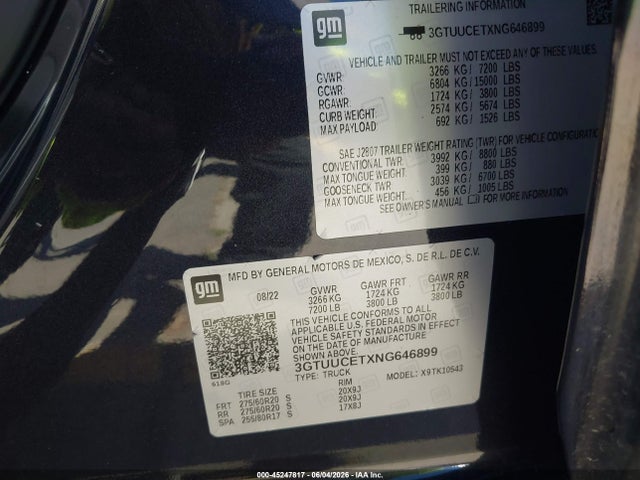 3GTUUCETXNG646899 GMC Sierra 1500 4wd Short Box Elevation
