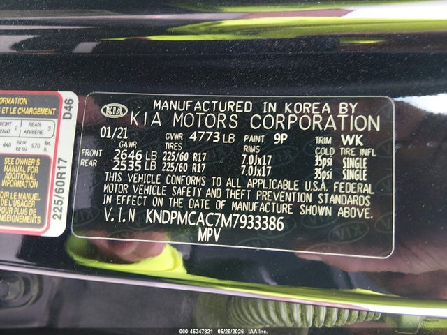 Продажа на аукционе авто 2021 Kia Sportage Lx, vin: KNDPMCAC7M7933386, номер лота: 45247821
