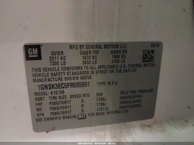 Продажа на аукционе авто 2015 Chevrolet Tahoe Commercial Fleet, vin: 1GNSK3EC5FR685891, номер лота: 45247823
