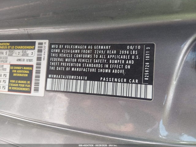 2011 Volkswagen Golf 2.5l 2-door მანქანა იყიდება აუქციონზე, vin: WVWAA7AJXBW036618, აუქციონის ნომერი: 45247826
