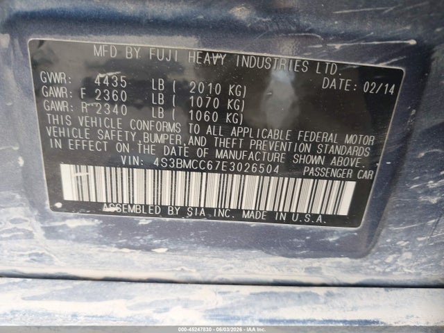 Aukcja sprzedaży 2014 Subaru Legacy 2.5i Premium, vin: 4S3BMCC67E3026504, numer aukcji: 45247830