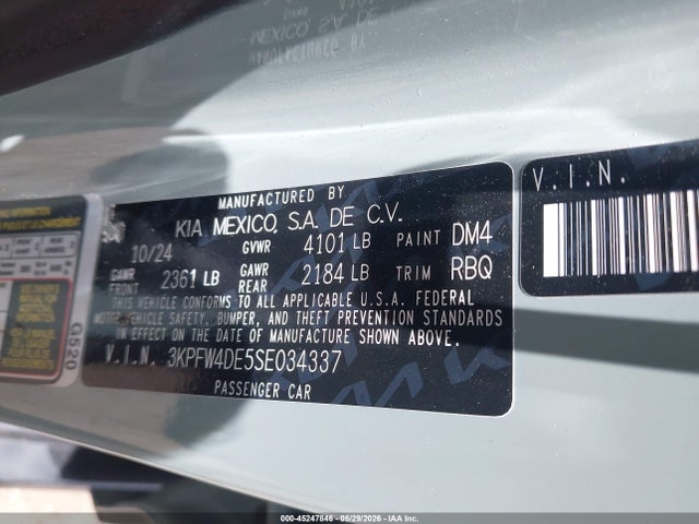 45247846 :رقم المزاد ، 3KPFW4DE5SE034337 vin ، 2025 Kia K4 Gt-line مزاد بيع
