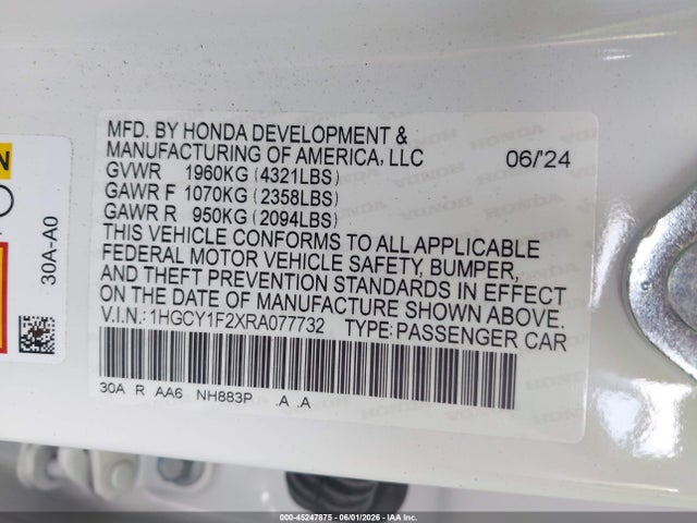 1HGCY1F2XRA077732 Honda Accord