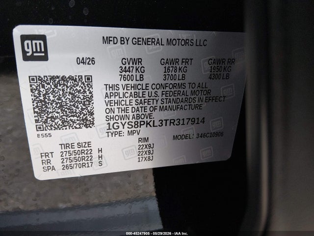 1GYS8PKL3TR317914 Cadillac Escalade Esv Sport