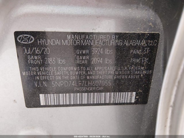 5NPD74LF7LH607055 Hyundai ELANTRA SE