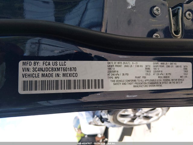 Продаж на аукціоні авто 2021 Jeep Compass Limited 4x4, vin: 3C4NJDCBXMT601870, номер лоту: 45247927