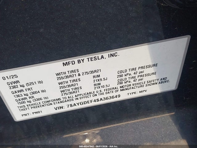 7SAYGDEF4SA363649 Tesla Model Y Performance Dual Motor All-wheel Drive